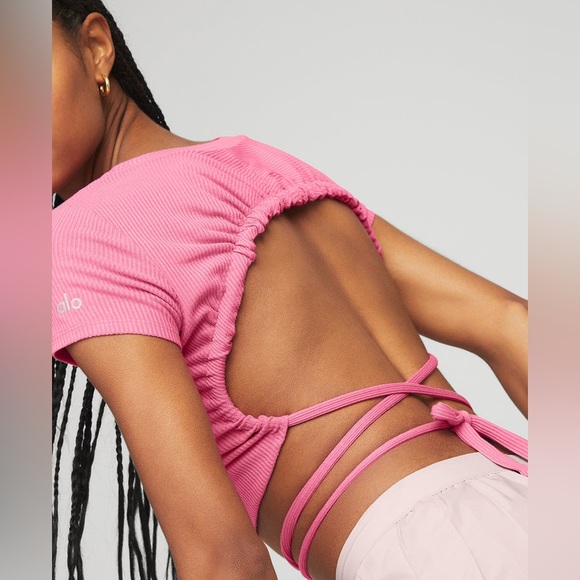 Pink Ribbed Crop Top - Picture 9 of 10